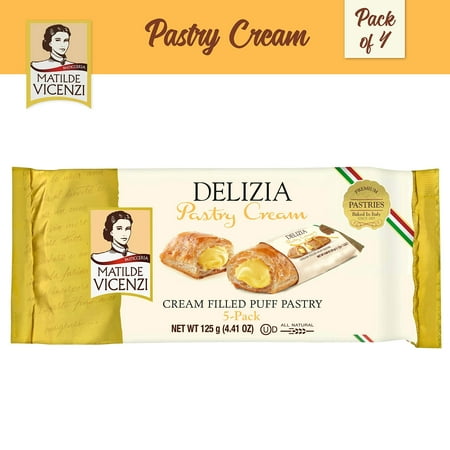 Matilde Vicenzi, Delizia Pastry Cream, Cream Filled Puff Pastry Patisserie Rolls (125g Box, 4-pack) Dairy, Kosher, Made in (Paris Patisseries Best Pastries)