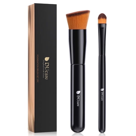 DUcare 2Pcs Foundation Brush and Concealer Brush Professional Flat Top Kabuki Brush for Face Synthetic Liquid Blending Mineral Powder Makeup Tools