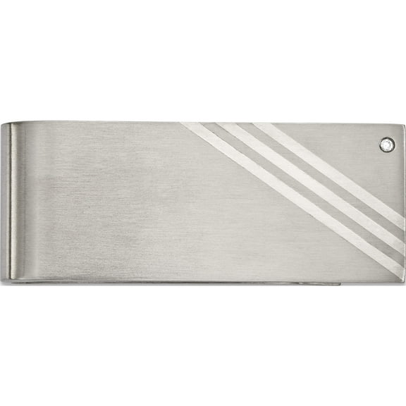 Stainless Steel Sterling Brushed With Silver Inlay Cz Money Clip (63.56 X 25) Made In China srm181