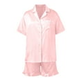 thumbnail image 4 of Povozer Silk Satin Pajamas Long Sleeve Button Up Pjs 2 Piece Lounge Sets Pj Sets for Women(RD1,L), 4 of 6