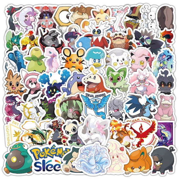 Forfamy Pokemon Stickers for Kids Water Bottle Stickers, 103PCS Kids Love Cartoon Cartoon Stickers for Laptop Phone Skateboard Guitar Notebook Computer Luggage