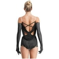 thumbnail image 4 of TiaoBug Dance Leotard for Womens Glitter Latin Jazz Club Party Fringe Dance Dress with Gloves Black L, 4 of 8