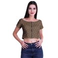 thumbnail image 1 of Moomaya Printed Short Sleeve Zipper Top Boat Neck Womens Sexy Summer Crop Tops, 1 of 5