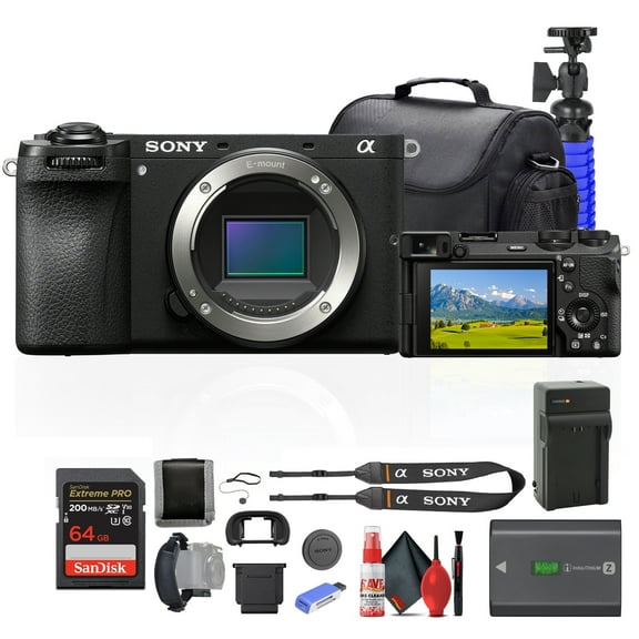 Sony a6700 Mirrorless Camera Body (ILCE-6700), 26MP APS-C, 4K Video, AI Autofocus Bundle with 64GB Card, Tripod and Case (International Model)