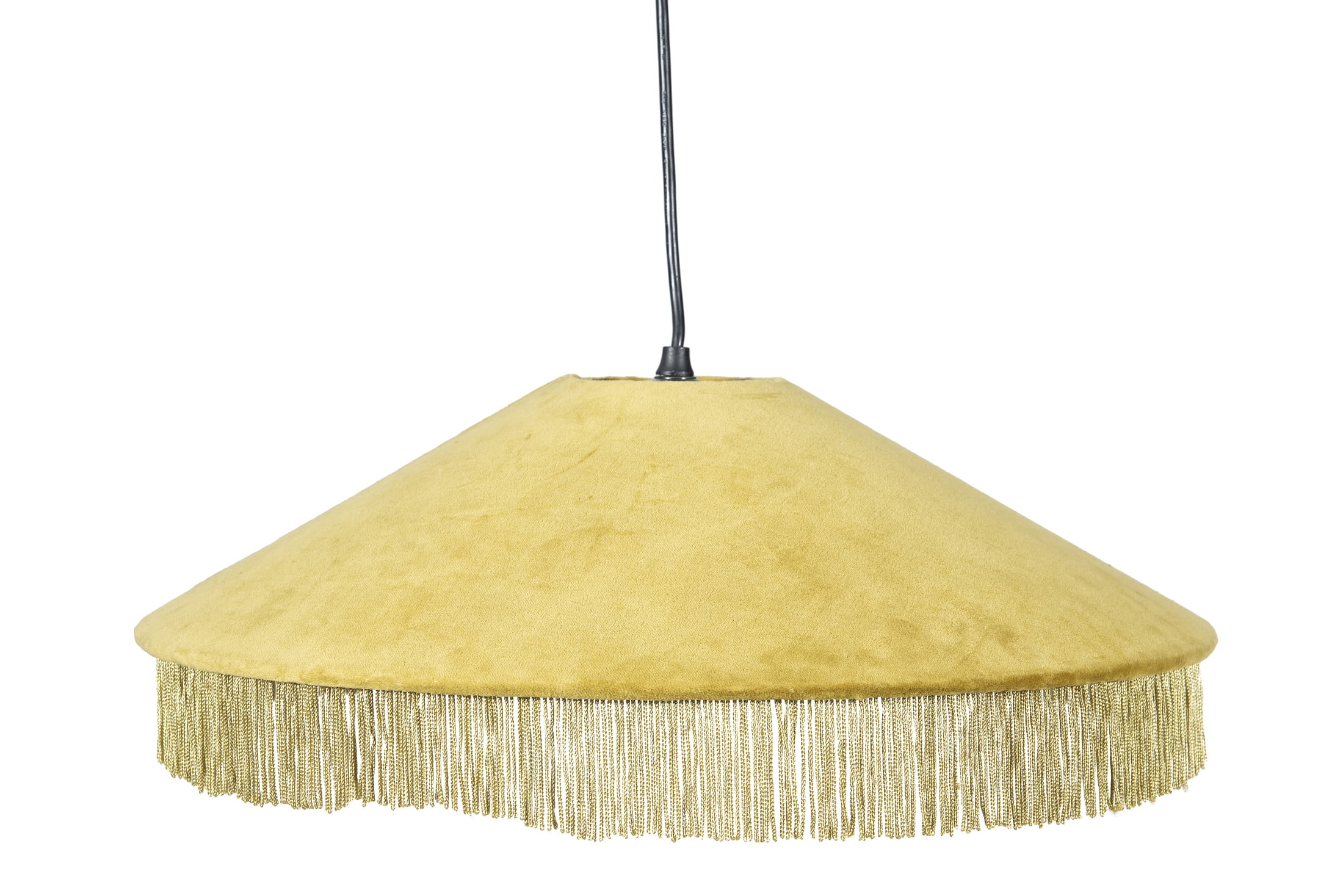 Creative CoOp Mustard Yellow Cotton Velvet Pendant Light with Decorative Fringe