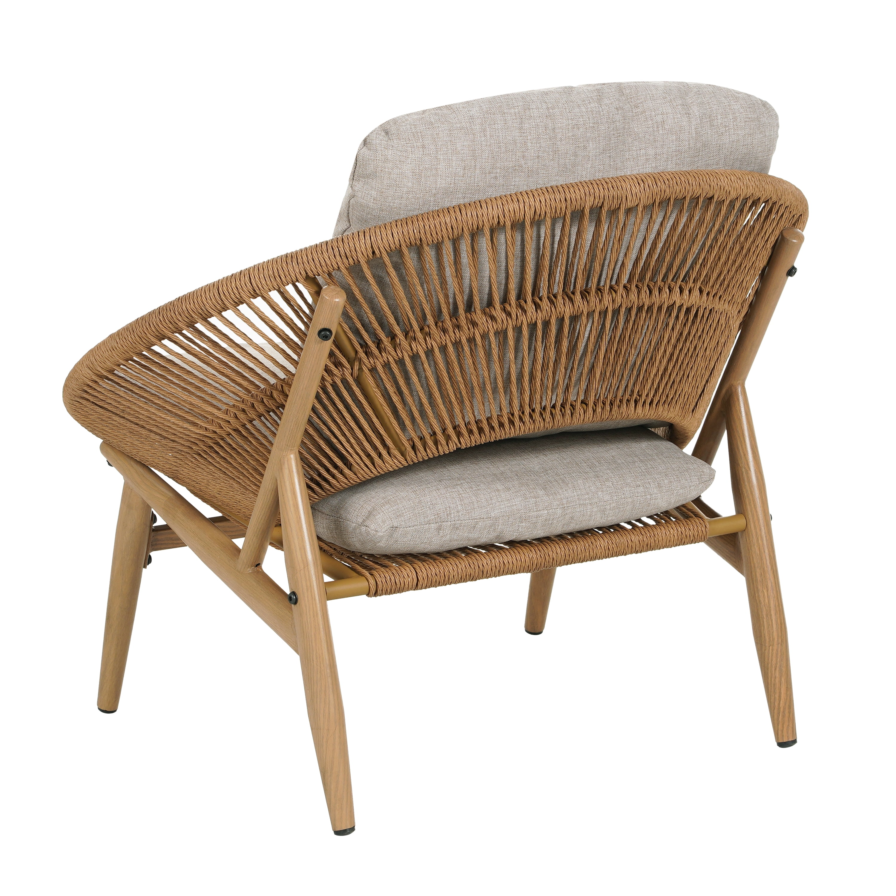 Outdoor Wicker Papasan Style Lounge Chair Light Brown Wicker with Beige Cushion for Patio, Light Brown