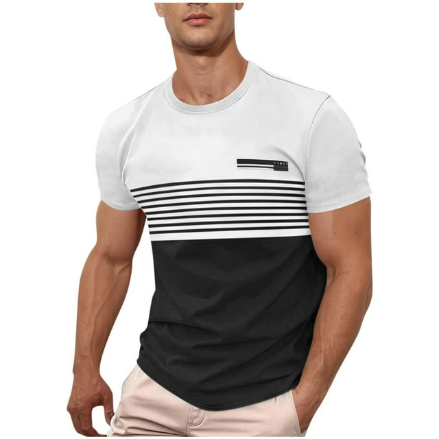 T Shirts for Men Striped Color Block Graphic Tees Casual Summer Tops Short Sleeve Crewneck Shirts