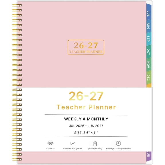 Teacher Planner 2026-2027, Teacher Planner for Academic Year, July 2026 - June 2027, Lesson Planner 2026-2027, Homeschool Plan Book, 8.5'' x 11'' with Tabs &Pocket, Flexible Cover, School Calendar,