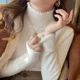 thumbnail image 5 of Suéter de punto de cuello alto/medio polo para mujer, otoño e invierno, parte superior con forro polar grueso, suéteres de polar interior cálidos, suaves y flexibles, 5 of 5