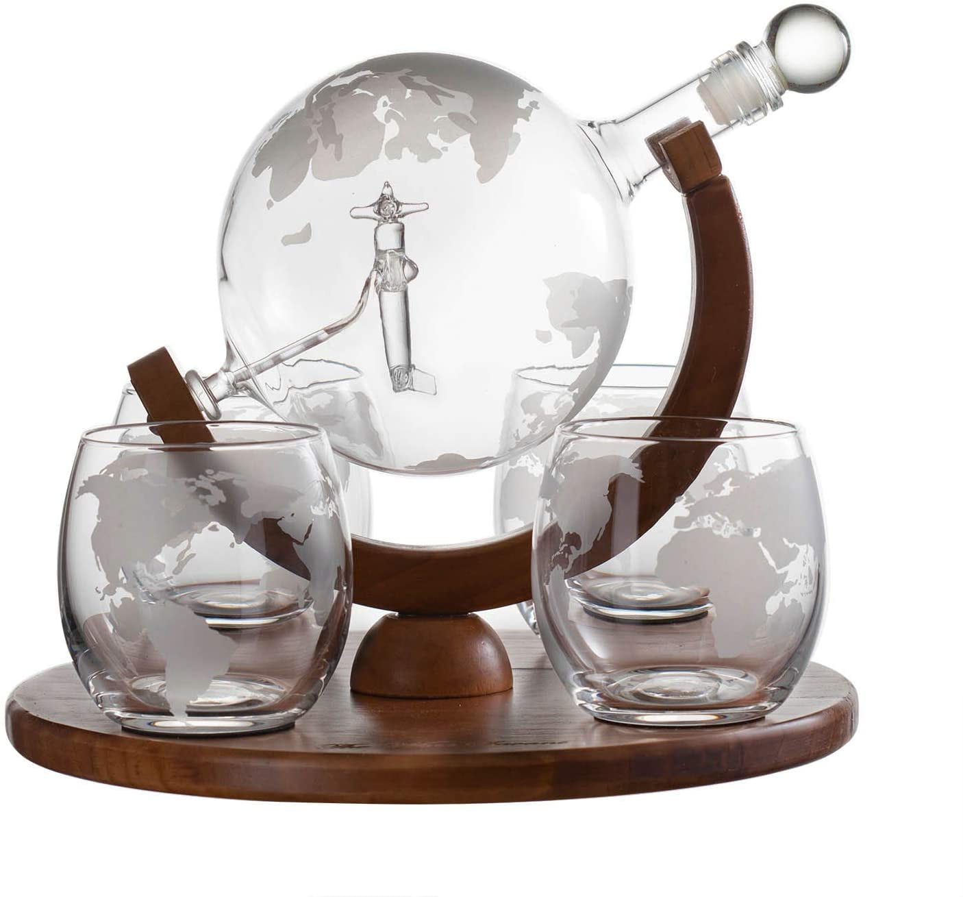Etched World Decanter whiskey Globe The Wine Savant Whiskey Gift Set