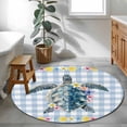 thumbnail image 4 of Area Rug 48in, Ocean Sea Turtle Nautical Floor Carpet Living Room Rug, Summer Lemon Blue Plaid Non-Slip Welcome Mat Indoor Rugs for Bedroom Dining Room, 4 of 9