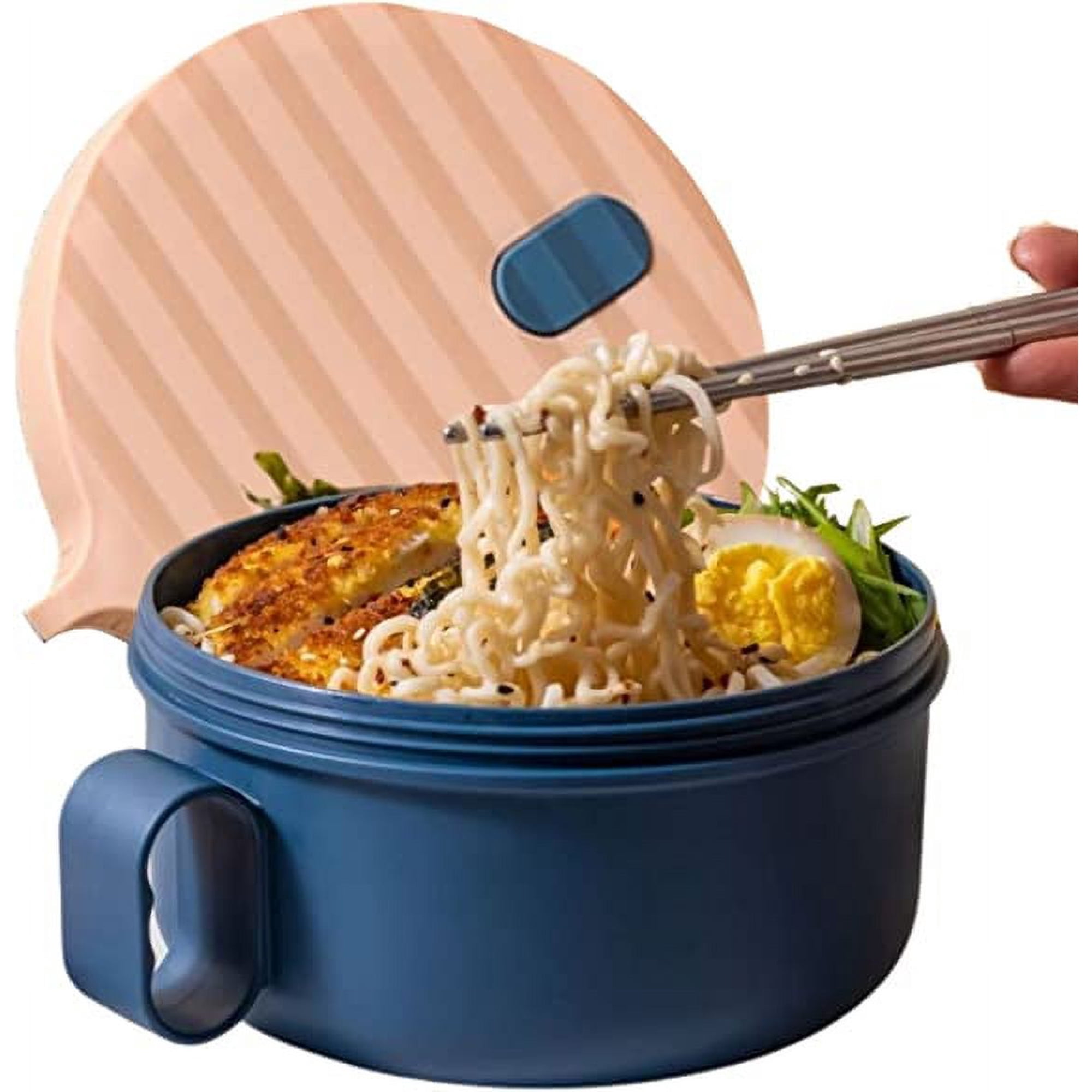 Bol à Nouilles Micro-ondes Avec Couvercle Et Poignée - Doublure Inox 1300ml Bleu Pratique