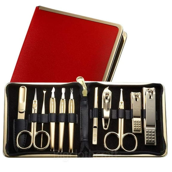 Korean Nail Clipper! World No. 1 Three Seven (777) Travel Manicure Grooming Kit Nail Clipper Set Gift Set Premium Nail Clipper Set (10 PCs), MADE IN KOREA, SINCE 1975. (Gold-Red Case) C45
