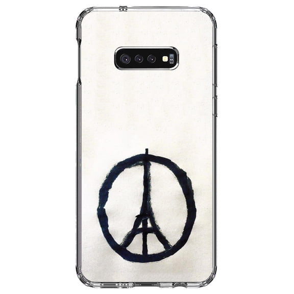 DistinctInk Clear Shockproof Hybrid Case for Samsung Galaxy S10e (5.8" Screen) - TPU Bumper, Acrylic Back, Tempered Glass Screen Protector - Paris Peace Symbol - Paris