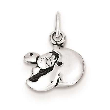 Baby Turtle In Egg Polished Charm Pendant 15mmx10mm Sterling Silver