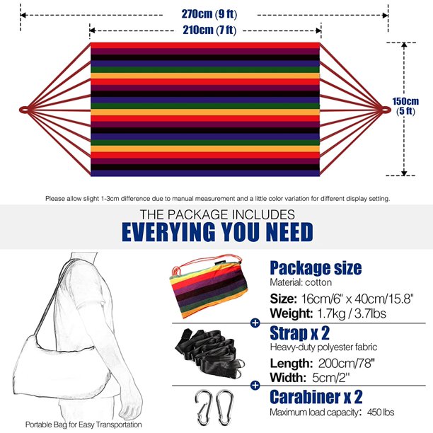 Hamaca para acampar al aire libre, hamaca de lona portátil para exteriores, capacidad de 200 kg, liviana con bolsa de transporte para la playa y el senderismo en la playa (rojo, 280 * 150 cm)