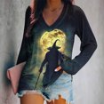 thumbnail image 2 of Bzhegqhd Women's Halloween Tops Printed Raglan Sleeve Pullover Tee V-Neck Loose Fit Casual Soft Comfort Fall Graphic Blouse, 2 of 5