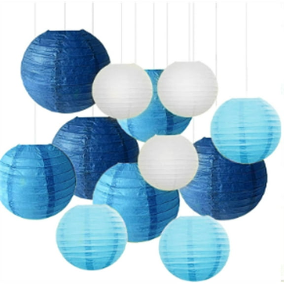 12Pcs Paper Lanterns, Blue Round Paper Lanterns Decorative Lantern Lamps,Hanging Round Paper Lanterns for Wedding ,Birthday Party Home Decor, Party Decoration