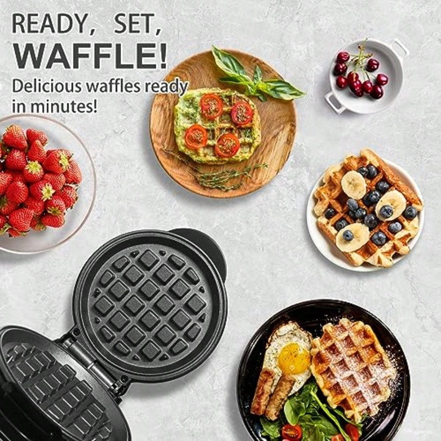 Mini Waffles Maker Small Waffle Irons Non-stick Breakfast Belgian Waffles Mini Waffle Iron Make Waffle in Minutes Portable Pancake Maker Machine for Kid Easy to Clean 5 Inches Wide Black