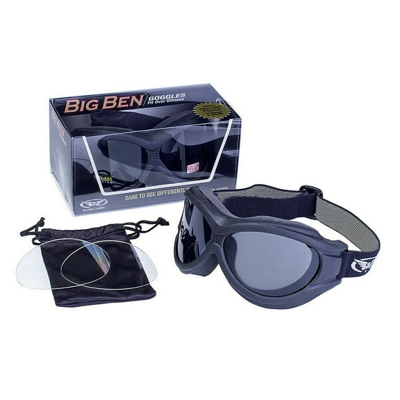 BIG BEN OVER GLASSES Motorcycle Goggles 3 SETS LENS CLEAR SMOKE YELLOW ANTI-FOG