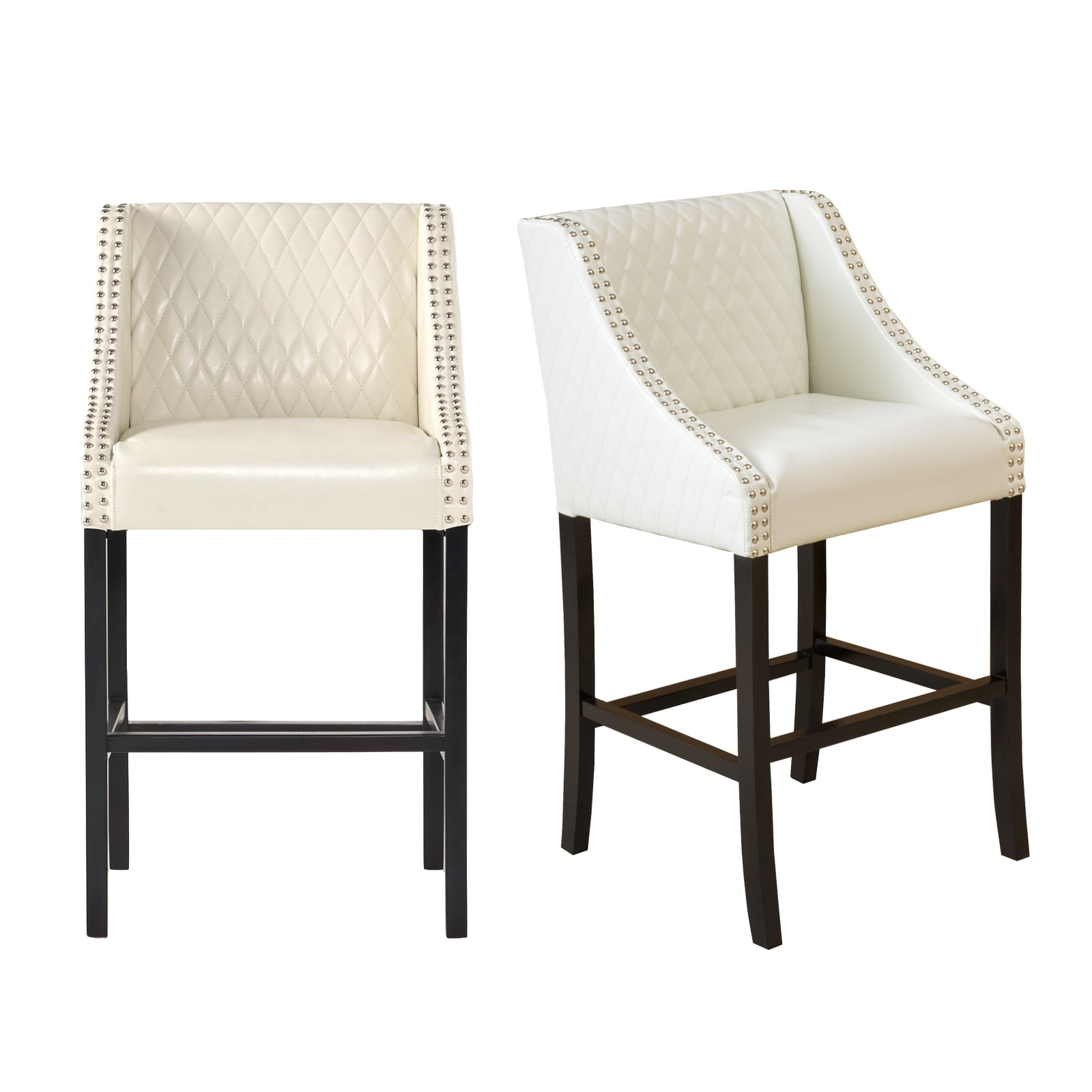 Kadyn Leather Bar Stool, Upholstered Barstool with Backs and Wood Legs, Mid-Century Modern Leather Dining Chairs for Bar, Ivory Kadyn Leather Bar Stool, Upholstered Barstool with Backs and Wood Legs, Mid-Century Modern Leather Dining Chairs for Bar, Ivory