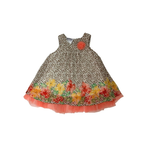 Infant & Baby Girls Brown Leopard & Floral Chiffon Halter Dress 18M
