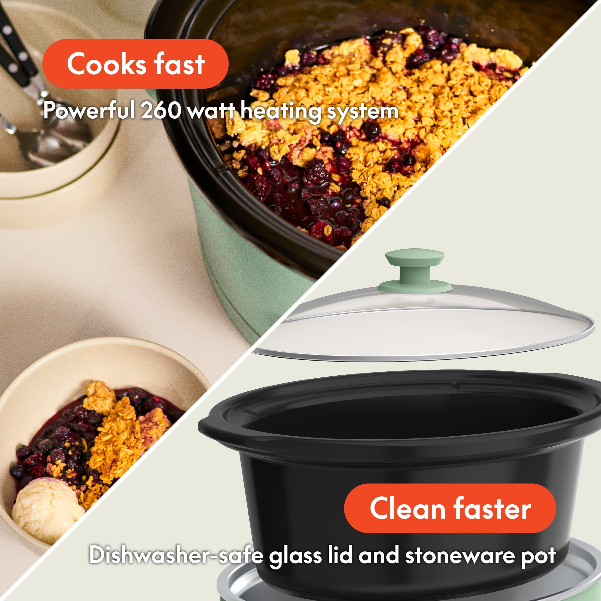 bella 6 Qt Digital Programmable Slow Cooker with Ceramic Nonstick Coating, Adjustable Temperature & Cooking Time, Dishwasher Safe Pot & Tempered Glass Lid, Seaglass