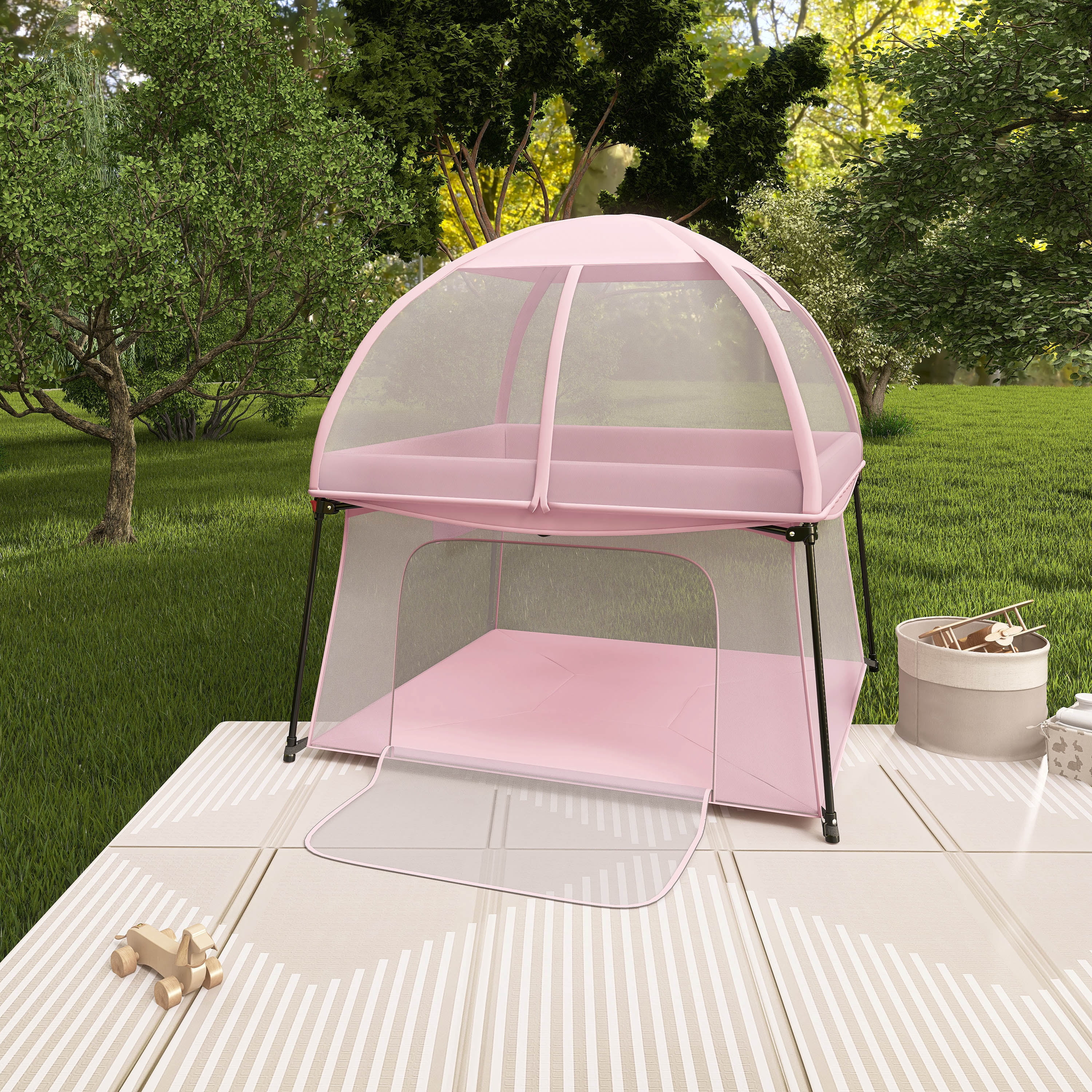 Dream On Me Ziggy Square Playpen with Canopy, Pink