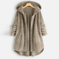 thumbnail image 2 of Aoochasliy Winter Coats for Women 2022 Plus Size Fleece Irregular Long Sleeve Button Pocket Hooded Coat, 2 of 9