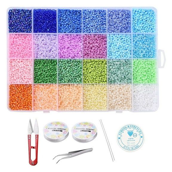 1Set DIY Stretch Jewelry Making Kits Including Glass Seed Beads Metal Findings Stainless Steel Scissors Elastic Crystal Thread Steel Beading Needles 2mm Hole: 1mm about 800pcs/12g