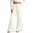 thumbnail image 5 of VBVC Women's Wide Leg Ruffle Hem Sweatpants , Drawstring Stretchy Trousers For Women , Ladies' Casual Lounge Pants with Pockets, S-2XL, 5 of 6