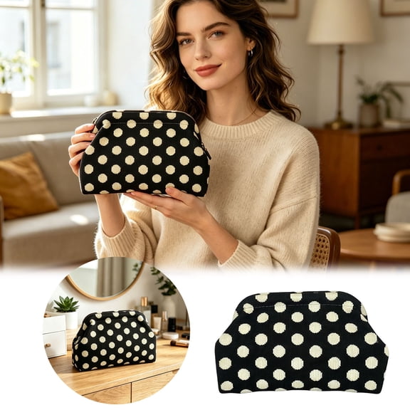 Clutch Purse for Women,Woven Evening Bags,Knit Striped Clutch Handbags,Large Dumpling Bag for Ladies,Girlfriend,Travel Makeup Storage Lightweight Portable Pouch(Black White Dots)