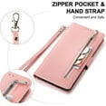 thumbnail image 3 of Wallet Case for Google Pixel 6, 5 Card Slots Magnetic Closure Zipper Pocket Handbag PU Leather Flip Case with Wrist Strap TPU Kickstand Full Protection Cover - Rose Gold, 3 of 9