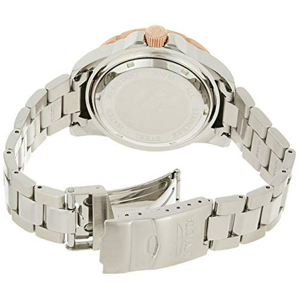 Invicta 14049 Mens Pro Diver Classic Stainless Steel Case and Bracelet Silver Tone Dial Date Display Rose Gold Tone Bezel Watch Walmart