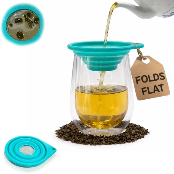 3-piece foldable fine mesh filter - A convenient 4-inch foldable silicone funnel, paired with a stainless steel filter screen, suitable for large-scale tea brewing, wine, coffee drip brewing, cocktai