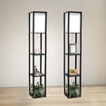 thumbnail image 3 of Coastal Craftsman Floor Lamp with Etagere Organizer Shelf, 2 USB Ports, 1 Charging Outlet, and Linen Shade, Minor Assembly Required, 3 of 5