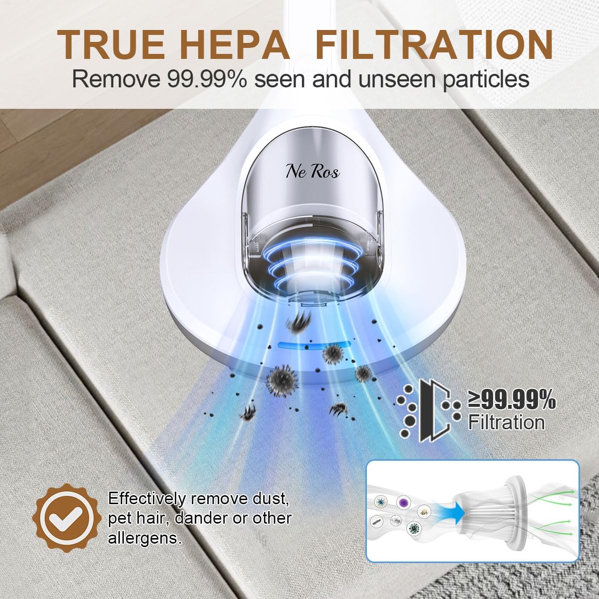 Mattress Vacuum Cleaner Anti-allergen with UV-C Light & Large Pulsating Pad 12kpa Suction & True Hepa Filter for Dust, Pet Hair, UV Bed Vacuum Corded