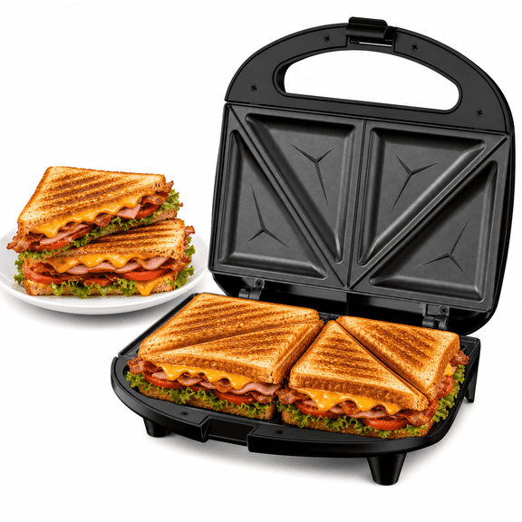 OSTBA 2-Slice Sandwich Maker, 750W Grilled Cheese & Toasted Sandwich Machine, Non-Stick Plates, Cool-Touch Handle, Indicator Lights, Compact