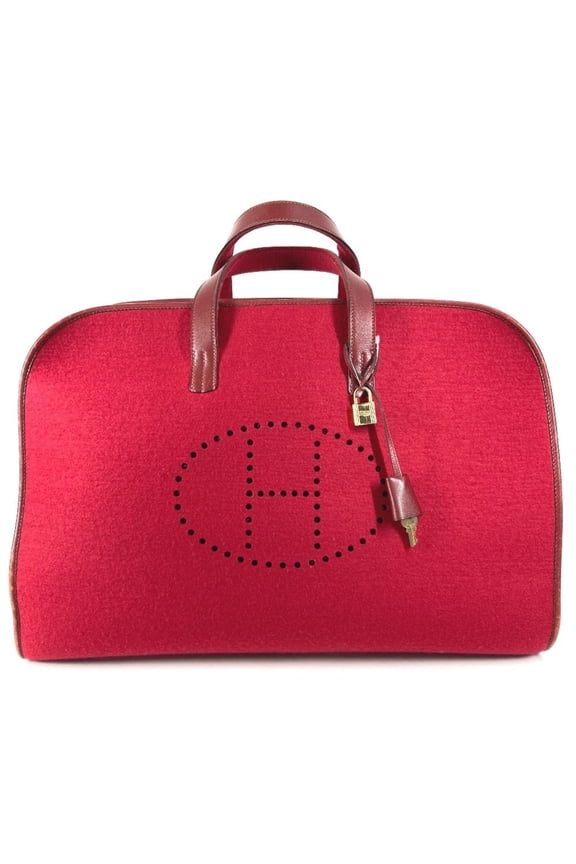Pre-Owned HERMES H-Punching Logo Hoodie Travel Bag, Felt Boston Leather, Men's/Women's, Red