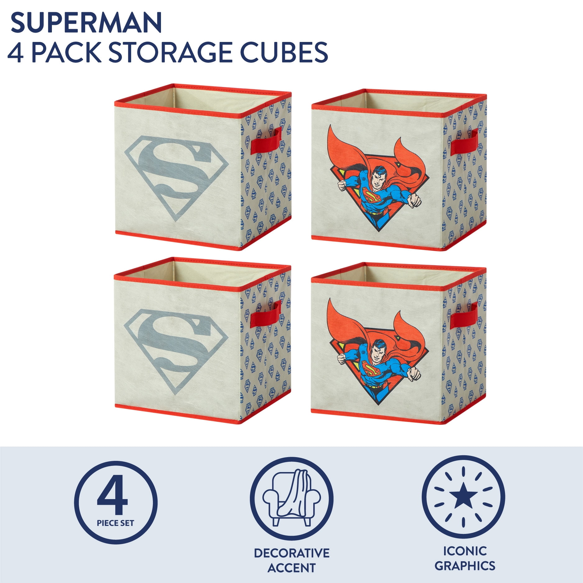 Superman Kids' 4-Pack Toy Storage Cubes, 10" x 10""