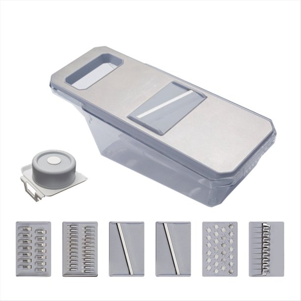 Rebanador de Verduras Manual de Seguridad Multifuncional de Metal Rallador de Zanahorias Patata Gris