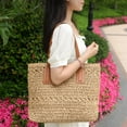 thumbnail image 6 of Straw Bag for Women Woven Beach Structured Tote Handmade Crochet Carteras De Mujer Summer Shoulder Bohemian Hobo Pom Travel, 6 of 8