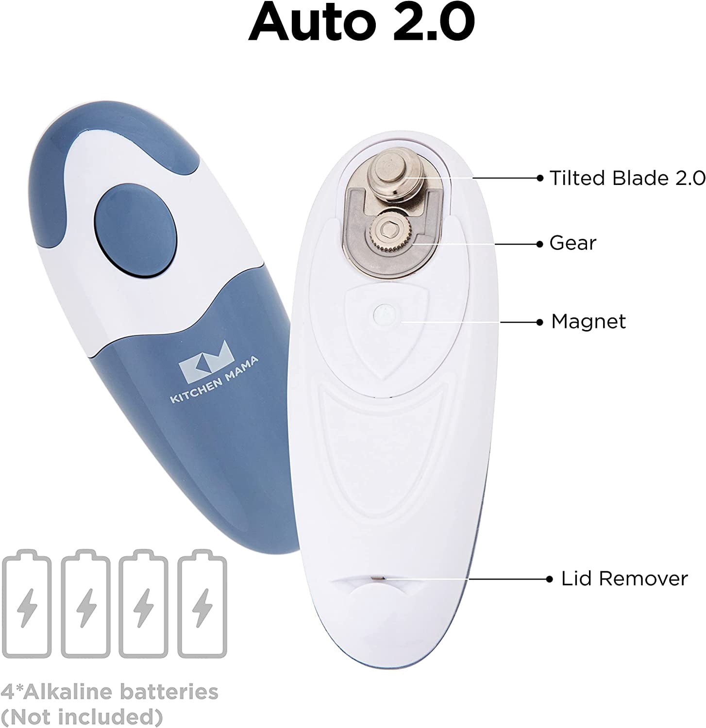 Kitchen Mama Auto 2.0 Electric Can Opener: Safe, Smooth Edge, Battery Operated (Morandi Blue)