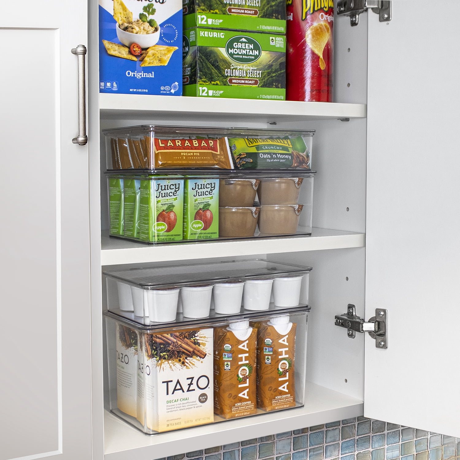 Sorbus Organizer Bins with Attached lids | Kitchen Pantry Organization Storage Bins, Small Clear Storage Box for Fridge | Food Storage Containers for Organizing, Cabinet Organizers (2-Pack, Medium)