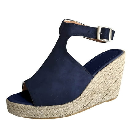 

Mzoazpie Women s Ladies Fashion Solid Women Flat Sandals Wedges Casual Buckle Strap Sandals for Women Roman Shoes Sandals