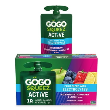 GoGo squeeZ Active Fruit Blend with Electrolytes, Blueberry Strawberry Lemon, 3.9 oz/10ct