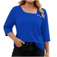 thumbnail image 5 of Mifsaly Plus Size Blouses for Women 3/4 Sleeve Square Neck Cotton Tops Button Decoration Lightweight Breathable Oversized Tshirts Summer Casual Work Office Outfits XXL, 5 of 7