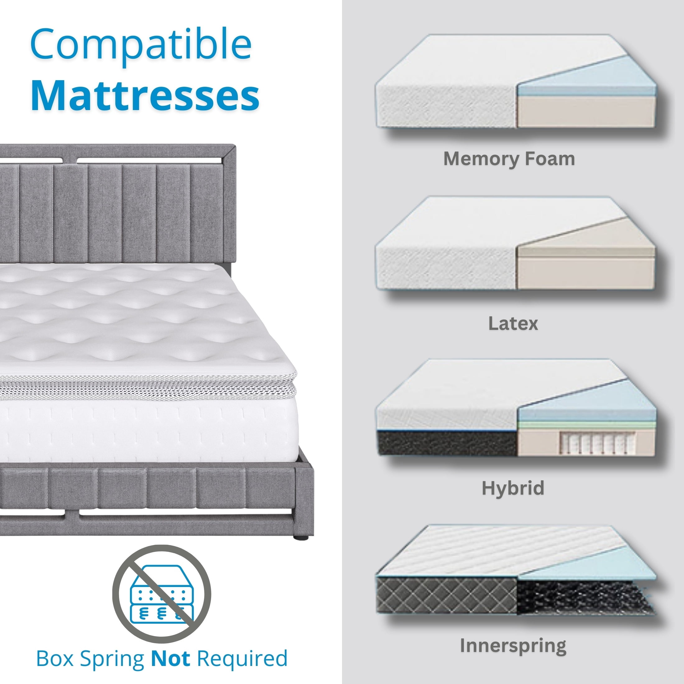 Boyd Sleep Senata Gray Linen King Size Fully Upholstered Platform Bed Frame with Adjustable Headboard