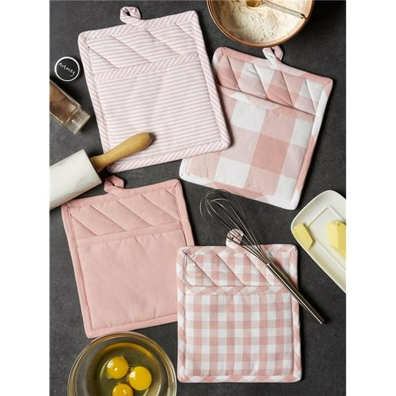Assorted Pink & White Potholder - Set of 4