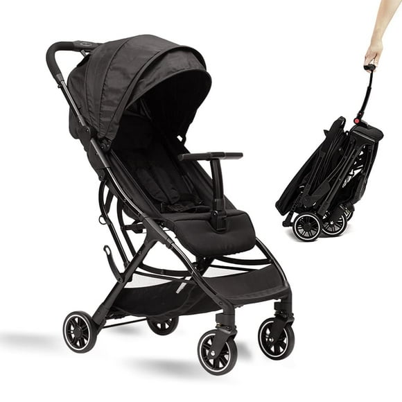 Cochecito de viaje ligero – Cochecito compacto con paraguas para avión, cochecito de bebé plegable con una sola mano, cochecito para recién nacido con respaldo ajustable/reposapiés/toldo/parachoques e